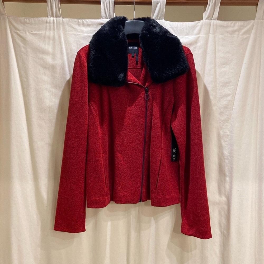 NIC + ZOE Faux Fur Neck Zippered Red Jacket -Lg